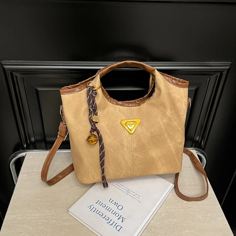 Bolso De Cubo De Cuero PU Vintage Para Mujer Estilo Coreano Color En Contraste Bolso De Hombro Cruzado Con Colgante