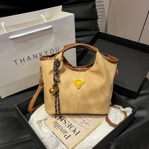 Bolso Cubo Mujer Cuero PU Vintage Color Contraste Bolso Hombro Cruzado Tote Colgante Tejido Tendencia Versátil