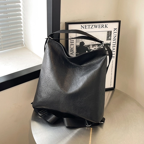 Large Capacity PU Leather Shoulder Bag Retro Vintage Hobo Tote With Adjustable Wide Strap Casual Commuter