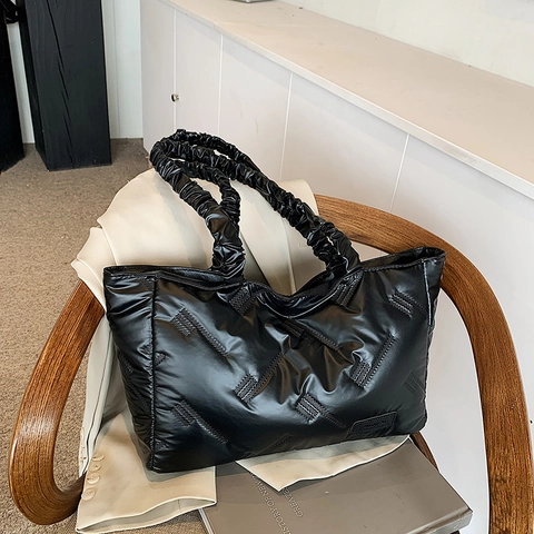 Borsa Tote Trapuntata Da Donna Con Tracolla Arricciata Imbottita Metallizzata Grande Capacità Borsa A Spalla Casual