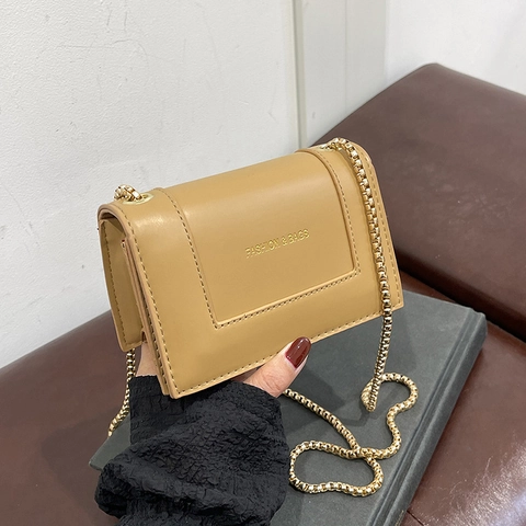 Women Vintage Mini Square Bag PU Leather Gold Chain Shoulder Crossbody Bag Flap Compact Solid Color Trendy