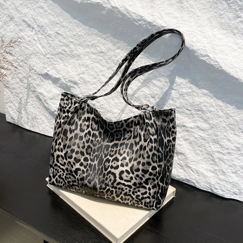 Damen Leopard Print Tote Bag PU Leder Große Kapazität Schulter Handtasche Vintage Stil Herbst Winter Mode