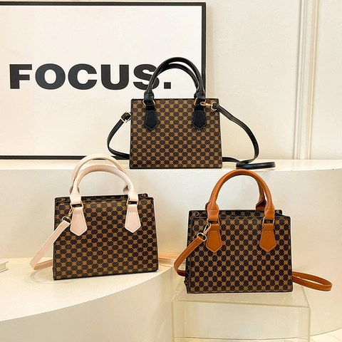 Women Retro Geometric Print Handbag PU Leather Small Tote Crossbody Bag With Adjustable Strap Vintage Fashion Satchel