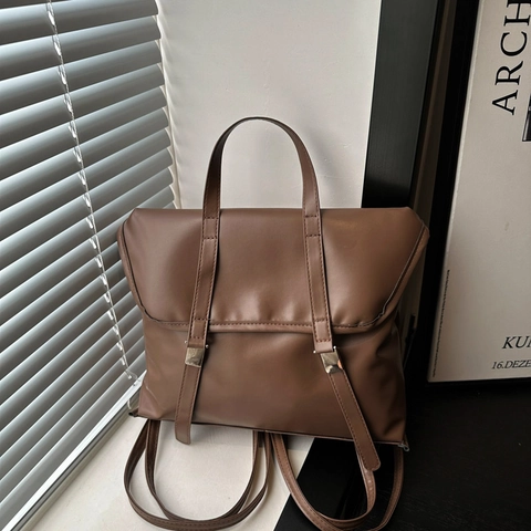Sac À Dos En Cuir PU Vintage Grande Capacité Sac À Bandoulière À Rabat Pour Femmes École Navette Rétro Multifonctionnel