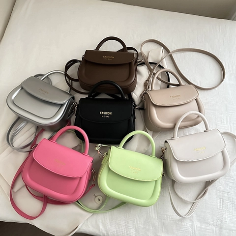 Borsa a Tracolla da Donna in Pelle PU Moda Tinta Unita Borsa a Sella Versatile Handbag Con Manico Superiore e Fibbia Magnetica