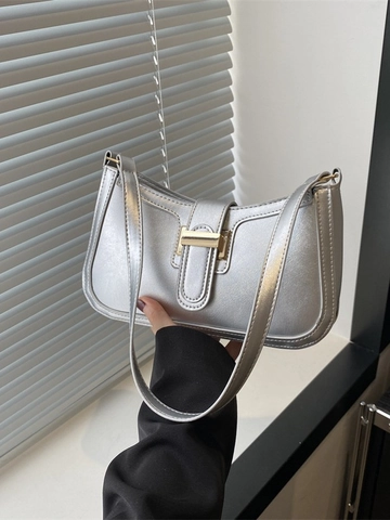 Women PU Leather Underarm Bag Minimalist Crossbody Handbag With Metal Buckle Closure Retro Chic Daily Shoulder Purse