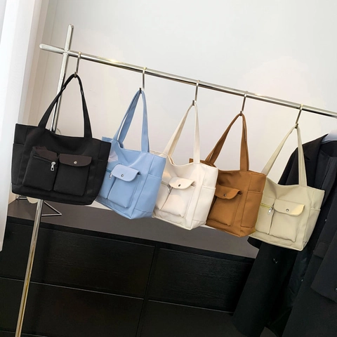 Borsa Tote In Nylon Donna Grande Capacità Tasche Multiple Semplice Borsa A Tracolla Pendolare Campus Borsa Casual