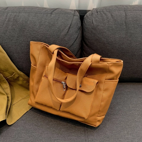 Borsa Tote In Nylon Donna Grande Capacità Tasche Multiple Semplice Borsa A Tracolla Pendolare Campus Borsa Casual