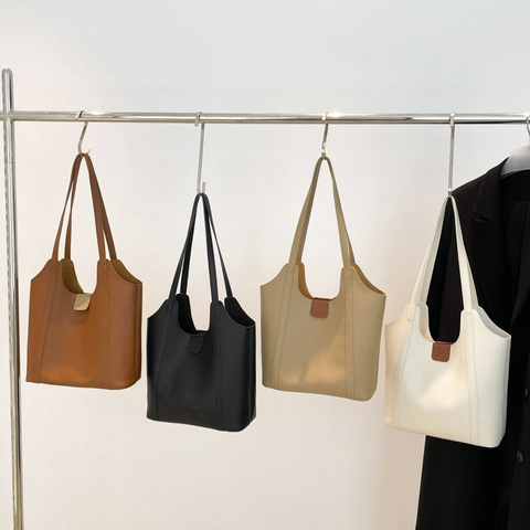 Bolso Tote Y Bolsa De Cuero PU De Gran Capacidad Para Mujer Bolso De Hombro Minimalista Color Sólido