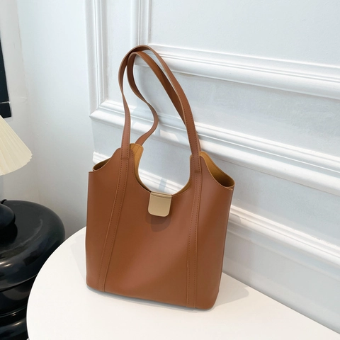 Bolso Tote Y Bolsa De Cuero PU De Gran Capacidad Para Mujer Bolso De Hombro Minimalista Color Sólido