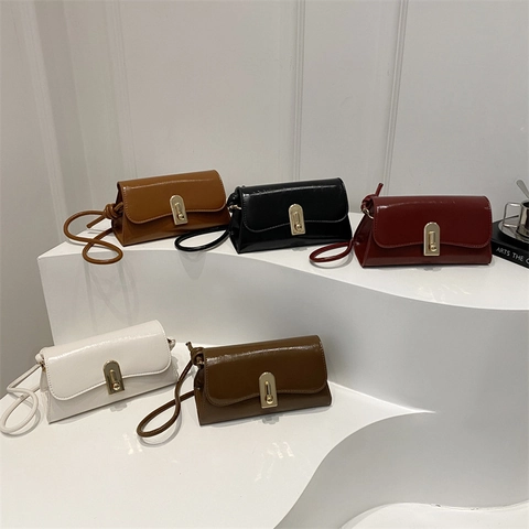 Vintage PU Leather Square Shoulder Bag For Women With Metallic Lock Detail And Knotted Strap Chic Minimalist Crossbody