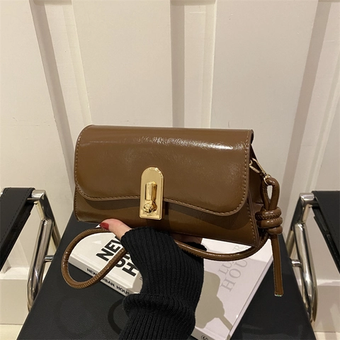Vintage PU Leather Square Shoulder Bag For Women With Metallic Lock Detail And Knotted Strap Chic Minimalist Crossbody