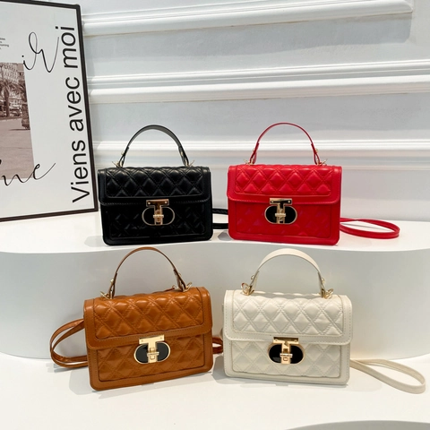 Borsa Tracolla Pelle PU Trapuntata Rombi Elegante Piccola Borsa Mano Quadrata Chiusura Metallo E Tracolla Regolabile