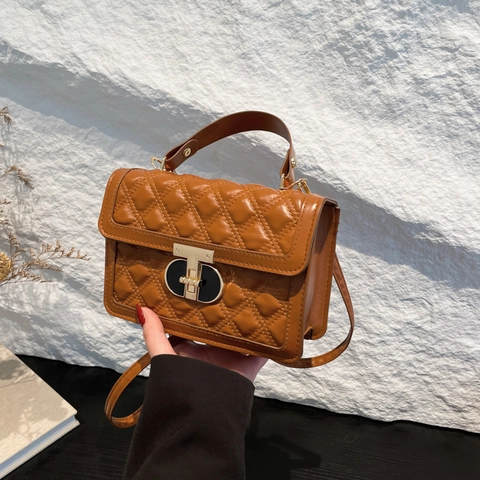 Borsa Tracolla Pelle PU Trapuntata Rombi Elegante Piccola Borsa Mano Quadrata Chiusura Metallo E Tracolla Regolabile