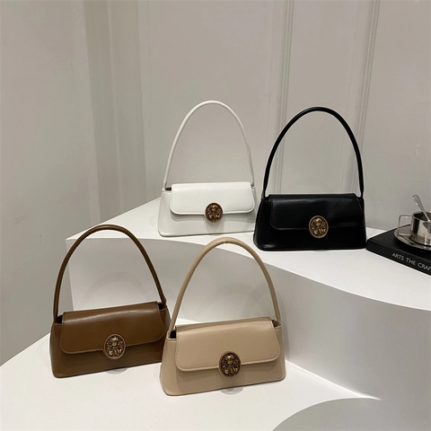 Retro PU Leder Baguette Tasche Für Damen Vintage Unterarm Schultertasche Mit Metall Bär Schloss Klappe Handtasche