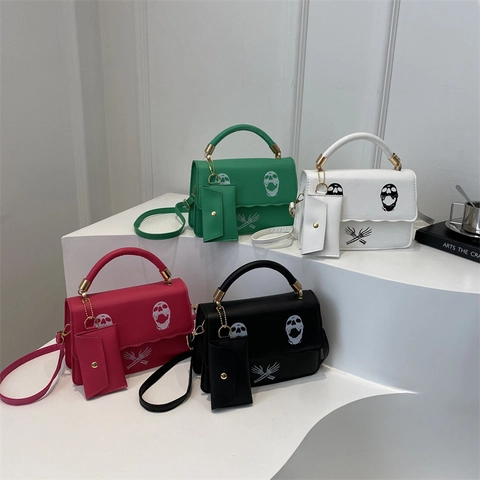 Borsa A Mano In Pelle PU Con Stampa Teschio Con Pochette Gotico Punk Streetwear Borsa A Tracolla Per Donna Tracolla Regolabile