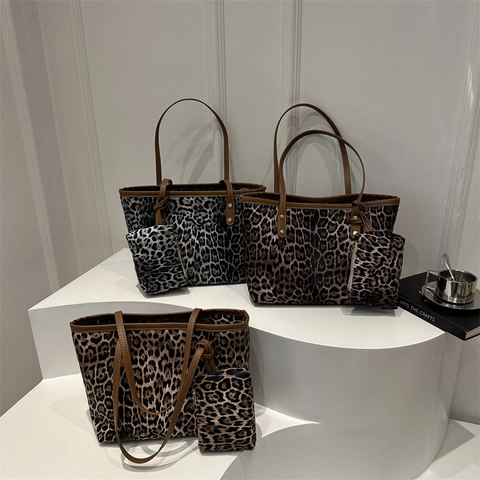 Borsa Tote Con Stampa Leopardata Di Grande Capacità E Pochette Coordinata Borsa A Spalla In Pelle PU Per Donna