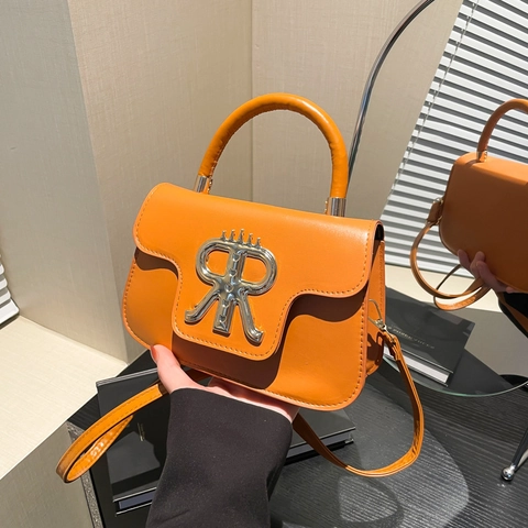 Women Chic PU Leather Small Square Shoulder Crossbody Bag With Gold Metal Logo Flap Handbag Daily Versatile Trendy