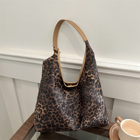 Grand Sac Cabas Imprimé Léopard Pour Femme En Cuir PU Sac À Épaule Bandoulière Réglable Style Hobo Décontracté Fourre-Tout