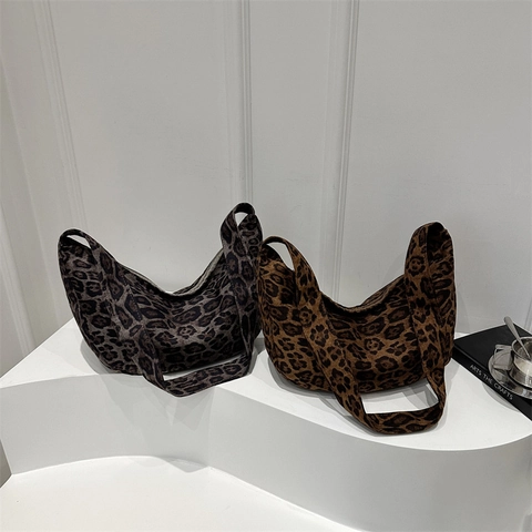 Leopard Muster Hobo Schultertasche Große Kapazität Stoff Reißverschluss Vintage Pendler Stil Für Damen