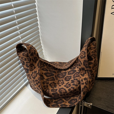 Borsa Tote Con Stampa Leopardata Per Donna Grande Capacità Tela Borsa a Tracolla Hobo Casual Borsa a Mano Accessorio Moda 2024