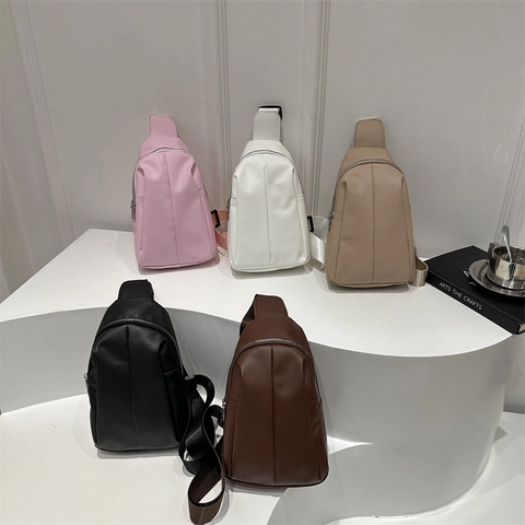 Minimalist PU Leather Chest Bag Solid Color Crossbody Sling Bag For Women Fashion Casual Commute With Adjustable Strap