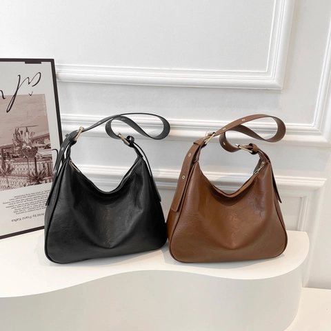 Bolso Hobo Para Mujer Cuero PU Texturizado Gran Capacidad Correa De Hombro Ajustable Bolso Tote Retro Moda Diario
