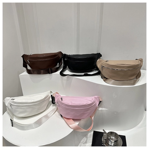 Minimalist PU Leather Fanny Pack For Women Solid Color Adjustable Strap Casual Chest Bag