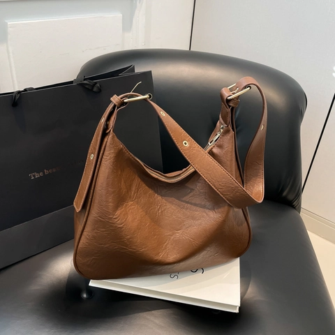 Bolso Hobo Para Mujer Cuero PU Texturizado Gran Capacidad Correa De Hombro Ajustable Bolso Tote Retro Moda Diario
