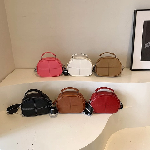 Vintage Women PU Leather Crossbody Bag Minimalist Pillow Shoulder Bag With Wide Strap Fashion Zipper Handbag Daily Purse