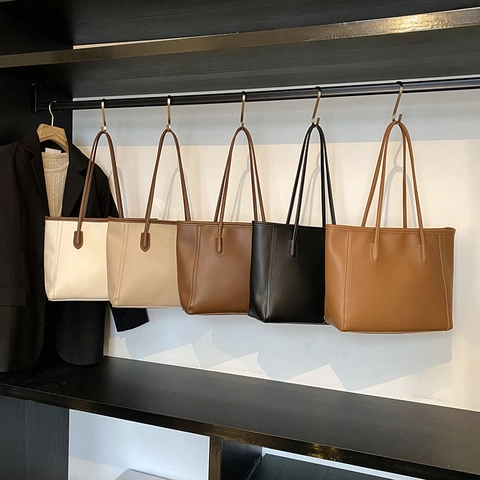 Borsa Tote In Pelle PU Minimalista Grande Capacità Borsa A Spalla Pendolare Cuciture Verticali Chiusura A Cerniera Donna