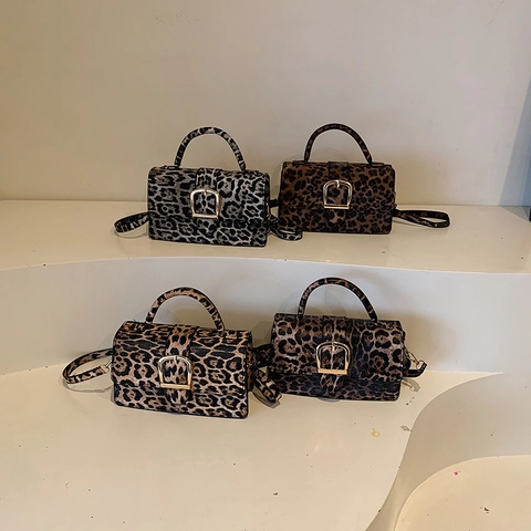 Sac Bandoulière Femme Imprimé Léopard Cuir PU Petit Sac Carré Avec Boucle Dorée Poignée Supérieure Sac À Épaule Tendance