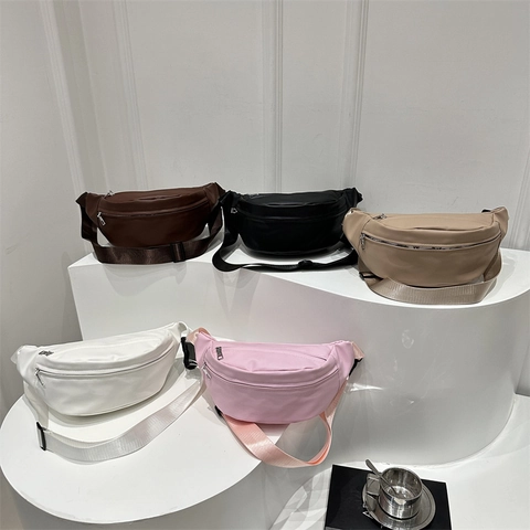 Fashion PU Leather Waist Pack For Women Korean Style Chest Bag With Adjustable Wide Strap Sporty Minimalist Fanny Pack