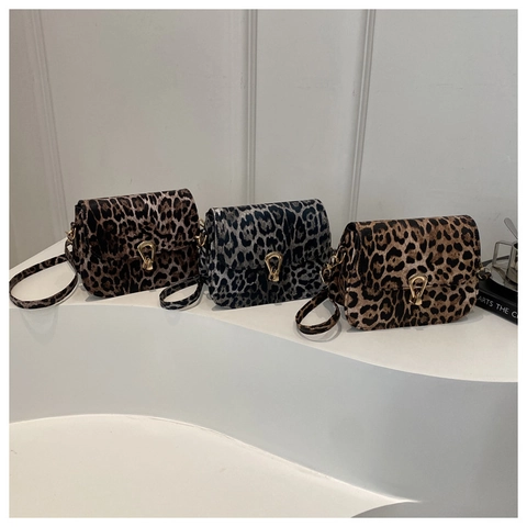Borsa a Tracolla alla Moda con Stampa Leopardata Donna in Pelle PU Piccola Borsa Quadrata con Fibbia a Ferro di Cavallo