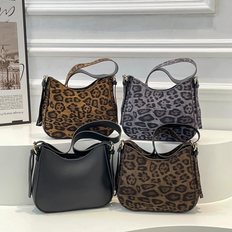 Dames Schoudertas Retro Hobo Luipaardprint Verstelbare Brede Riem PU Leer Trendy Okseltas