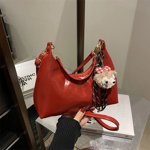 Borsa Hobo Retro Da Donna In Pelle PU Lucida Borsa A Tracolla Sottobraccio Grande Capacità Street Style Borsa A Mano