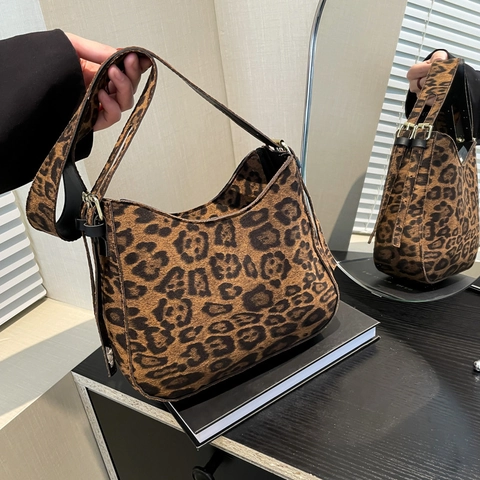 Damen Leopardenmuster PU Leder Hobo Schultertasche Vintage Unterarmtasche Verstellbarer Riemen Casual Daily Fashion Shopper