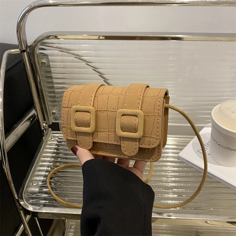 Mini Crossbody Bag PU Leather Crocodile Pattern Double Buckle Square Shoulder Bag Vintage Fashion Trendy Daily Accessories