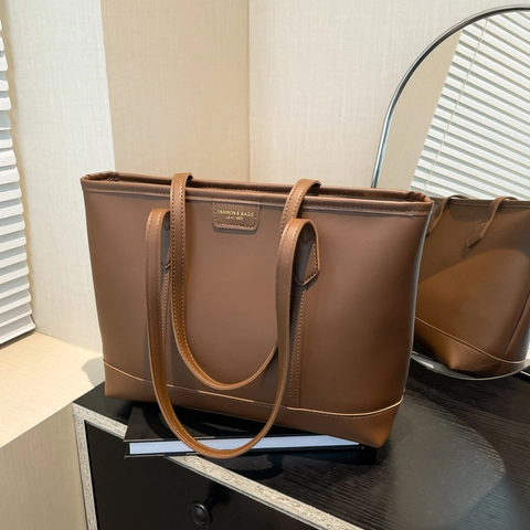 Minimalist PU Leather Tote Bag Large Capacity Contrast Color Patchwork Zipper Shoulder Handbag For Women
