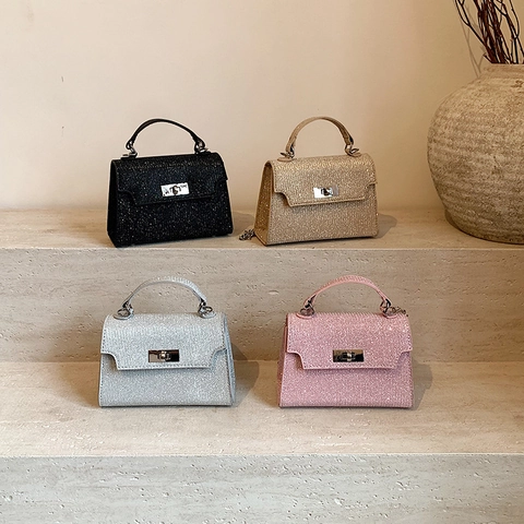 Sac À Main Pailleté Femme Cuir PU Trapèze Sac À Bandoulière Avec Chaîne Fermoir À Tourniquet Pour Soirée