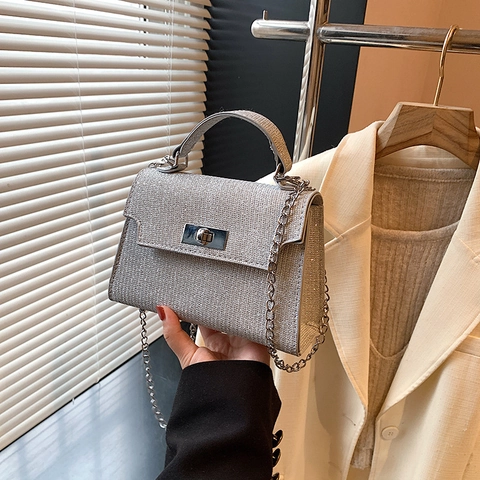 Sac À Main Pailleté Femme Cuir PU Trapèze Sac À Bandoulière Avec Chaîne Fermoir À Tourniquet Pour Soirée
