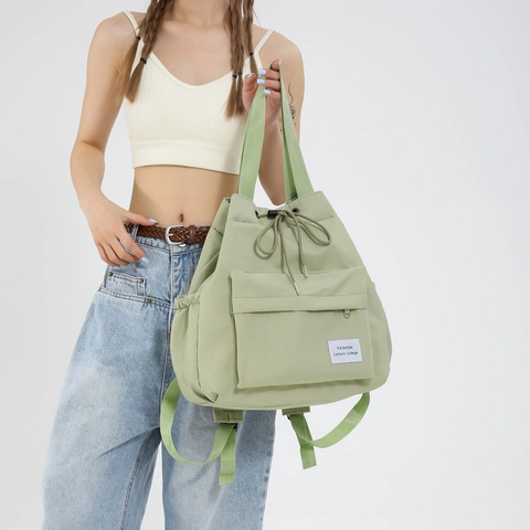 Grote Capaciteit Rugzak Met Trekkoord Lichtgewicht Nylon Canvas Commuter Reistas College Street Style Unisex Schooltas