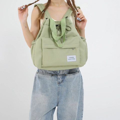 Grote Capaciteit Rugzak Met Trekkoord Lichtgewicht Nylon Canvas Commuter Reistas College Street Style Unisex Schooltas