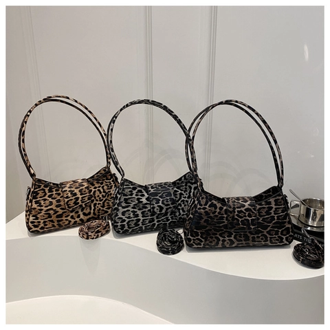 Bolso Baguette Con Estampado De Leopardo Mujeres Cuero PU Bolso De Hombro Y Axila Con Cierre De Solapa Magnética Ajustable