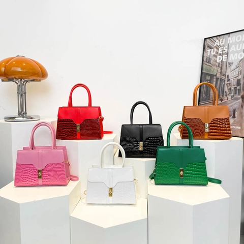 Sac à Épaule pour Femme en Cuir PU Gaufrage Crocodile Élégant Sacoche de Bureau Avec Verrou Doré et Poignée Supérieure