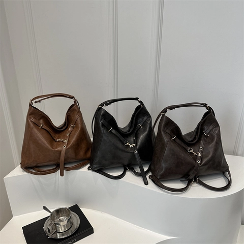 Bolso Tote Grande Para Mujer Cuero PU Suave Estilo Retro Francés Bolso De Hombro Hobo Casual Para Diario Color Sólido
