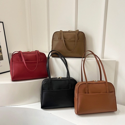 Minimalistische Große Tragetasche PU Leder Retro Unterarm Schultertasche Mit Vordertasche Für Damen Alltag Pendeln