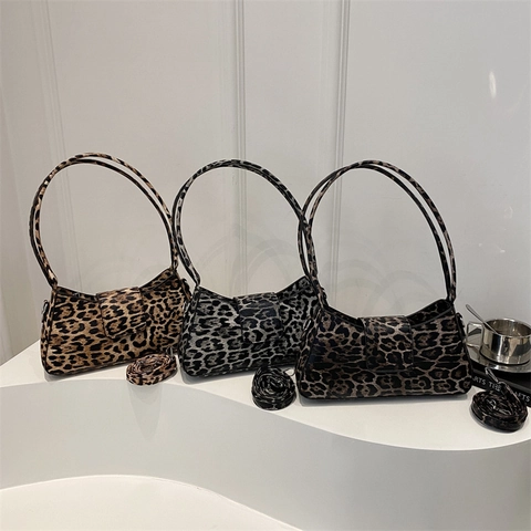 Luipaardprint Onderarm Tas PU Leer Baguette Schoudertas Retro Streetwear Trendy Chic Voor Dames