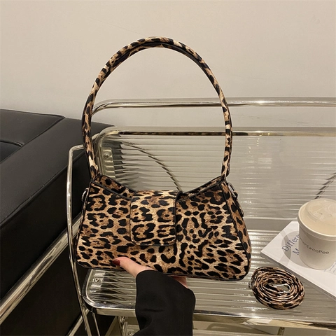 Luipaardprint Onderarm Tas PU Leer Baguette Schoudertas Retro Streetwear Trendy Chic Voor Dames