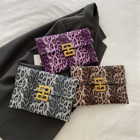 Leopard Print PU Leder Umschlag Clutch Tasche Abendhandtasche Goldschnalle Modisch Stilvoll Für Frauen